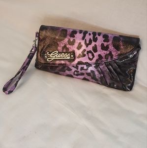 Guess Leopard Print Purple Clutch